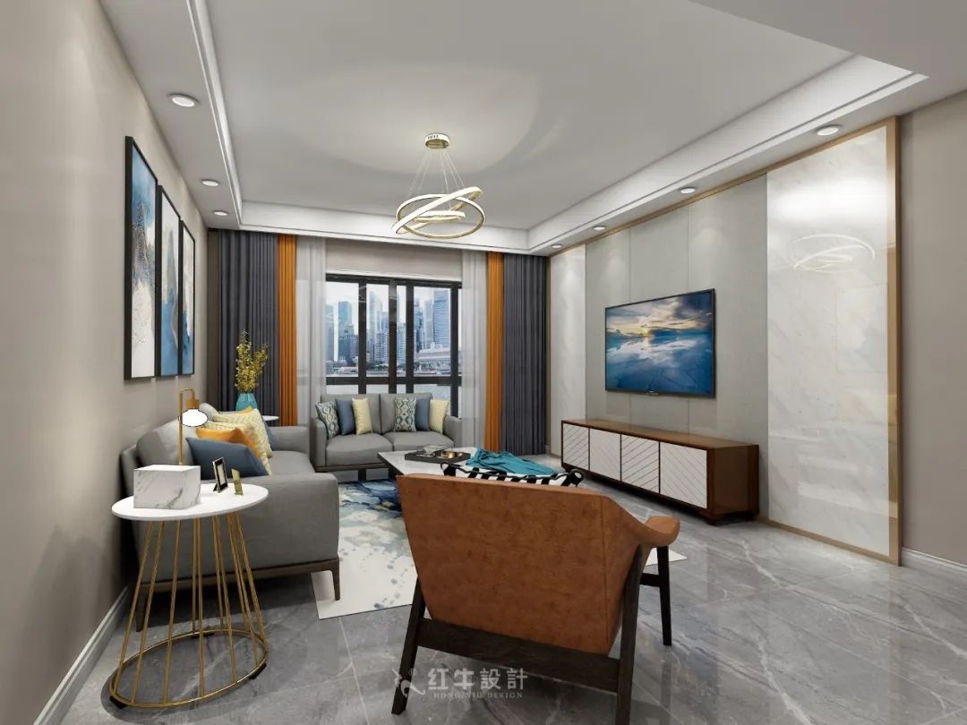 熊皓宇_同曦国际广场140㎡轻奢风格--改善性住房应该这样设计04客厅设计_客厅电视背景角度